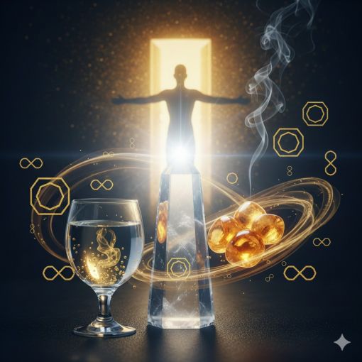  Bolluk ve genişleme enerjisini temsil eden, merkezinde niyetleri g&uuml;&ccedil;lendiren devasa kristal kulelerin y&uuml;kseldiği, g&ouml;ky&uuml;z&uuml;nde takımyıldızların parladığı ve evrensel bereket frekansına odaklanmış ruhsal fig&uuml;rlerin yer aldığı mistik enerji &ccedil;alışması ill&uuml;strasyonu