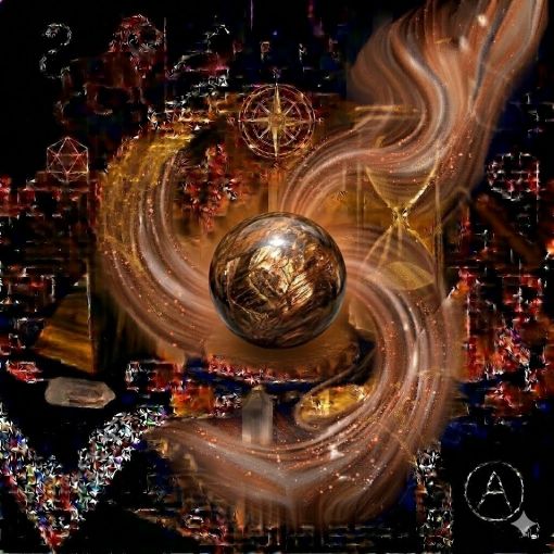  Kadim, oyma desenli koyu ahşap bir masanın üzerinde, altın işlemeli derin lacivert kadife bir örtünün tam ortasında duran, Bronzit (Bronzite) kristalinden yapılmış, karakteristik zengin çikolata kahvesi zemin üzerine metalik bronz, bakır ve altın parıltılı lifli internal yapılara sahip, opak, pürüzsüz ve cilalanmış metal gibi ışıldayan 'Kararlılık Küresi'. Kürenin güçlü metalik gövdesinden yükselen, mistik bir tütsü dumanı gibi zarifçe kıvrılan ipeksi bakır rengi, antik altın ve dumanlı kehribar mistik enerji hüzmeleri, hemen arkasındaki antik cam kumsaatiyle bütünleşiyor. Kumsaatinin içinden akan altın yaldızlı kumlar, bu sarsılmaz kararlılığı, koruyucu kalkanı ve topraklanmayı temsil eden güçlü akışla sarmalanmış. Masanın solunda şeffaf kristal kuvars piramitleri ve altın parıltılı kaplan gözü kütleleri, sağında ise ham ametist parçaları dağınık bir mistik kompozisyon oluşturuyor. Sol üst köşede parıldayan altın bir Aslan burcu sembolü ve arka planda altın yıldız haritaları kozmik bir atmosfer yaratıyor. Sağ alt köşede, zarif bir altın stant üzerinde duran bu özel Bronzit küresinin önünde dairesel, minimalist, zarif bir dijital AI sanat imza sembolü (A) ve markanın lüks estetiği entegre edilmiş. Görsel, profesyonel sinematik ışıklandırma ve derin bokeh efekti ile mistik, güçlü, metalik ve sofistike bir 'yaşayan tablo' atmosferine sahip, 1024x1024 kare formatında bir dijital sanat çalışması. Bu görsel, 'Mistik Zaman Masası: Bronzit Sarsılmazlığı'nın imza eseridir.