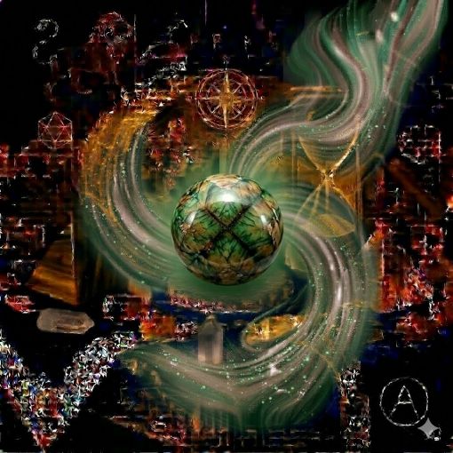  Kadim, oyma desenli koyu ahşap bir masanın üzerinde, altın işlemeli derin lacivert kadife bir örtünün tam ortasında duran, Kiyastolit (Chiastolite / Çarpı Taşı) kristalinden yapılmış, karakteristik zengin toprak kahvesi, kızıl-kahve, boz ve gri tonlarında, tam merkezinde siyah karbon inklüzyonlarından oluşan kusursuz, doğal ve belirgin bir 'X' (çarpı) deseni barındıran opak 'Muhafız Küresi'. Kürenin sarsılmaz geometrik gövdesinden yükselen, mistik bir tütsü dumanı gibi zarifçe kıvrılan dumanlı yeşil, antik bakır ve gümüşi siyah mistik enerji hüzmeleri, hemen arkasındaki antik cam kumsaatiyle bütünleşiyor. Kumsaatinin içinden akan altın yaldızlı kumlar, bu kadim korumayı, ruhsal dengeyi ve topraklanmayı temsil eden asil akışla sarmalanmış. Masanın solunda şeffaf kristal kuvars piramitleri ve altın parıltılı kaplan gözü kütleleri, sağında ise ham ametist parçaları dağınık bir mistik kompozisyon oluşturuyor. Sol üst köşede parıldayan altın bir Aslan burcu sembolü ve arka planda altın yıldız haritaları kozmik bir atmosfer yaratıyor. Sağ alt köşede, zarif bir altın stant üzerinde duran bu özel Kiyastolit küresinin önünde dairesel, minimalist, zarif bir dijital AI sanat imza sembolü (A) ve markanın lüks estetiği entegre edilmiş. Görsel, profesyonel sinematik ışıklandırma ve derin bokeh efekti ile mistik, koruyucu, asil ve sofistike bir 'yaşayan tablo' atmosferine sahip, 1024x1024 kare formatında bir dijital sanat çalışması. Bu görsel, 'Mistik Zaman Masası: Kiyastolit Muhafızı'nın imza eseridir.