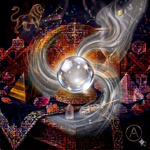  Kadim, oyma desenli koyu ahşap bir masanın üzerinde, altın işlemeli derin lacivert kadife bir örtünün tam ortasında duran, Kristal Kuvars (Clear Quartz) kristalinin karakteristik su gibi berrak, pürüzsüz ve prizmatik yapısını barındıran, ışığı içinden geçirerek şeffaf bir parlaklık veren, pürüzsüz bir 'Arınma Küresi'. Kürenin berrak yapısından yükselen, mistik bir tütsü dumanı gibi zarifçe kıvrılan saf beyaz ve gümüşi dumanlı mistik enerji hüzmeleri, hemen arkasındaki antik cam kumsaatiyle bütünleşiyor. Kumsaatinin içinden akan altın yaldızlı kumlar, bu şifa, arınma ve yüksek bilinci temsil eden güçlü enerji akışıyla sarmalanmış. Masanın solunda şeffaf kristal kuvars piramitleri ve ham kaplan gözü kütleleri, sağında ise ham ametist ve kuvars parçaları dağınık bir mistik kompozisyon oluşturuyor. Arka planda tüten mistik tütsüler, parıldayan altın yıldız haritası detayları, astrolojik semboller ve karmaşık geometrik enerji desenleriyle bütünleşerek kozmik bir atmosfer yaratıyor. Sağ alt köşede, zarif bir altın stant üzerinde duran bu özel Kristal Kuvars küresinin önünde dairesel, minimalist, zarif bir dijital AI sanat imza sembolü (A) ve markanın lüks estetiği entegre edilmiş. Görsel, profesyonel sinematik ışıklandırma ve derin bokeh efekti ile mistik ve sofistike bir 'yaşayan tablo' atmosferine sahip, 1024x1024 kare formatında bir dijital sanat çalışması. Bu görsel, 'Mistik Zaman Masası: Kristal Kuvars Arınması'nın imza eseridir.