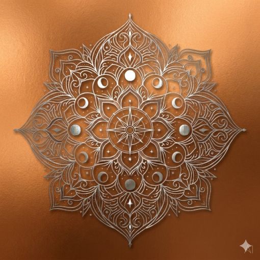  Mistik Fal Dünyası Tarot Kılıç Serisi Kapak Görseli: Hava Elementini Temsil Eden Bronz Zemin Üzerine Gümüş Varaklı Mistisizm Mandala Tasarımı