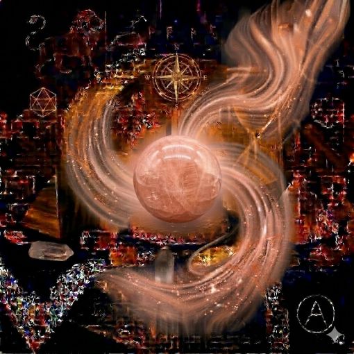  Kadim, oyma desenli koyu ahşap bir masanın üzerinde, altın işlemeli derin lacivert kadife bir örtünün tam ortasında duran, Morganit (Morganite) kristalinden yapılmış, karakteristik narin şeftali pembesi, somon ve uçuk pudra tonlarında, yarı saydam ve yüksek kristalize parlaklığa sahip 'Aşk Küresi'. Kürenin ışıl ışıl pembe gövdesinden yükselen, mistik bir tütsü dumanı gibi zarifçe kıvrılan ipeksi pembe, altın yaldızlı ve inci beyazı mistik enerji hüzmeleri, hemen arkasındaki antik cam kumsaatiyle bütünleşiyor. Kumsaatinin içinden akan altın yaldızlı kumlar, bu ilahi aşkı, şefkati ve ruhsal zarafeti temsil eden ışıltılı akışla sarmalanmış. Masanın solunda şeffaf kristal kuvars piramitleri ve altın parıltılı kaplan gözü kütleleri, sağında ise ham ametist parçaları dağınık bir mistik kompozisyon oluşturuyor. Sol üst köşede parıldayan altın bir Aslan burcu sembolü ve arka planda altın yıldız haritaları kozmik bir atmosfer yaratıyor. Sağ alt köşede, zarif bir altın stant üzerinde duran bu özel Morganit küresinin önünde dairesel, minimalist, zarif bir dijital AI sanat imza sembolü (A) ve markanın lüks estetiği entegre edilmiş. Görsel, profesyonel sinematik ışıklandırma ve derin bokeh efekti ile mistik, yumuşak, romantik ve sofistike bir 'yaşayan tablo' atmosferine sahip, 1024x1024 kare formatında bir dijital sanat çalışması. Bu görsel, 'Mistik Zaman Masası: Morganit Zarafeti'nin imza eseridir.