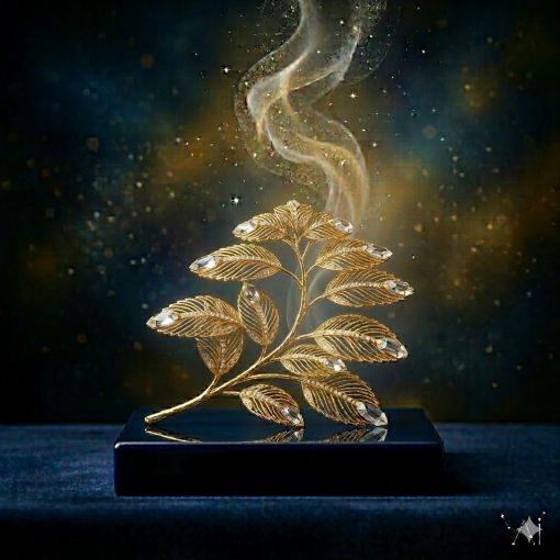  Lüks mistik estetikle yeniden yorumlanmış Sedir sembolü; dayanıklılığı temsil eden yekpare altın gövde ve içten dışa büyüyen kristal katmanlarla form kazanmış, karanlık lacivert zemin üzerinde yükselen heybetli dijital sanat eseri.