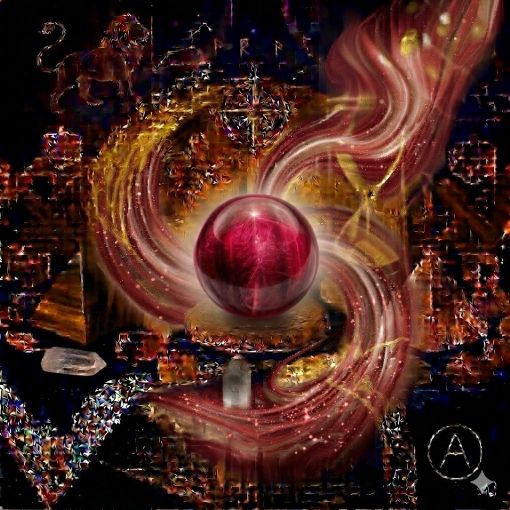  Kadim, oyma desenli koyu ahşap bir masanın üzerinde, altın işlemeli derin lacivert kadife bir örtünün tam ortasında duran, Yakut (Ruby) kristalinden yapılmış, karakteristik 'güvercin kanı' kırmızısı, derin fuşya ve parlak bordo tonlarında, yarı saydam ve sanki içten yanıyormuş gibi kor parıltısına sahip 'Tutku Küresi'. Kürenin canlı kırmızı gövdesinden yükselen, mistik bir tütsü dumanı gibi zarifçe kıvrılan ipeksi kırmızı, altın sarısı ve bakır rengi mistik enerji hüzmeleri, hemen arkasındaki antik cam kumsaatiyle bütünleşiyor. Kumsaatinin içinden akan altın yaldızlı kumlar, bu yaşam gücü, cesaret ve sarsılmaz tutkuyu temsil eden ateşli akışla sarmalanmış. Masanın solunda şeffaf kristal kuvars piramitleri ve altın parıltılı kaplan gözü kütleleri, sağında ise ham ametist parçaları dağınık bir mistik kompozisyon oluşturuyor. Sol üst köşede parıldayan altın bir Aslan burcu sembolü ve arka planda altın yıldız haritaları kozmik bir atmosfer yaratıyor. Sağ alt köşede, zarif bir altın stant üzerinde duran bu özel Yakut küresinin önünde dairesel, minimalist, zarif bir dijital AI sanat imza sembolü (A) ve markanın lüks estetiği entegre edilmiş. Görsel, profesyonel sinematik ışıklandırma ve derin bokeh efekti ile mistik ve sofistike bir 'yaşayan tablo' atmosferine sahip, 1024x1024 kare formatında bir dijital sanat çalışması. Bu görsel, 'Mistik Zaman Masası: Yakut Cesareti'nin imza eseridir.